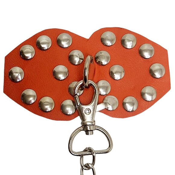 Studded Leather Pasties with Detachable Chain - Orange - Picture 3 of 4